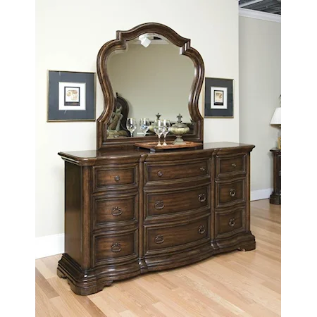 Traditional 9 Drawer Dresser and Mirror